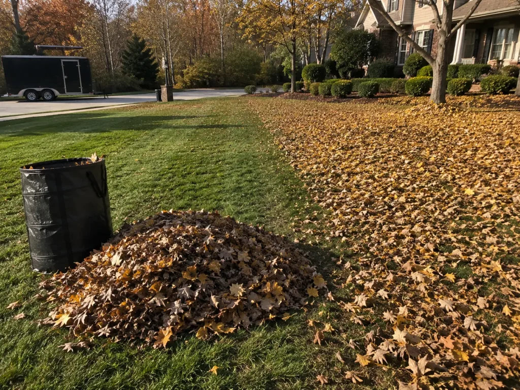 Fall leaf cleanup in Troutman NC by Green Ridge Landscaping