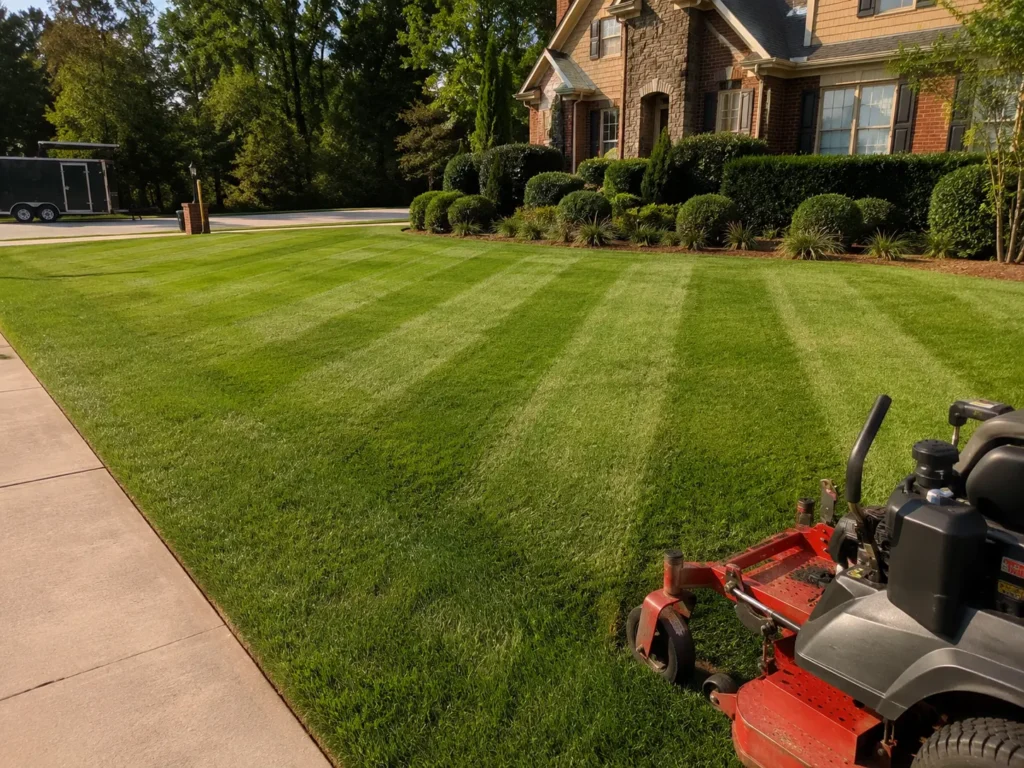 Fresh lawn stripes mowing pattern in Troutman NC by Green Ridge Landscaping